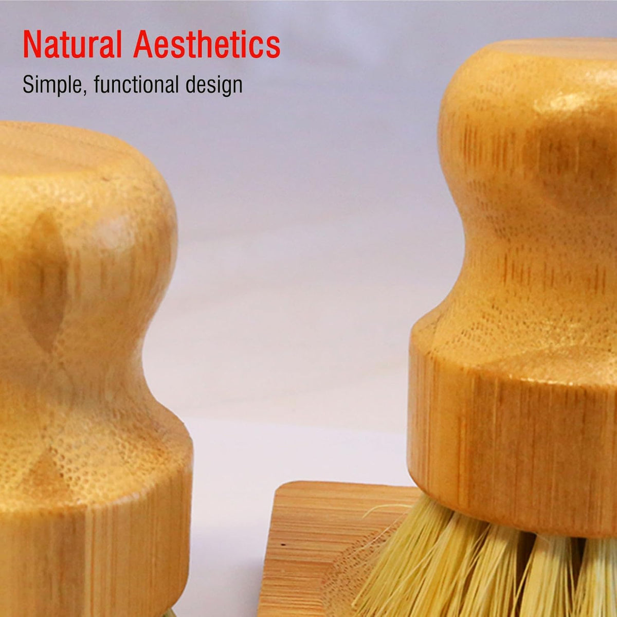 Natural Bristle Dish Brush Set, 1 Wooden Dish Brush and 1 Bamboo Dish Brush with 1 Bamboo Drainer