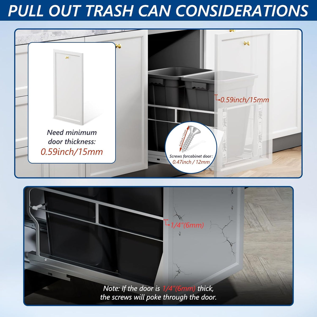 Insputer Dual Pull Out Trash Can Under Cabinet with Soft-Close Slides, Heavy Duty Under Sink Trash