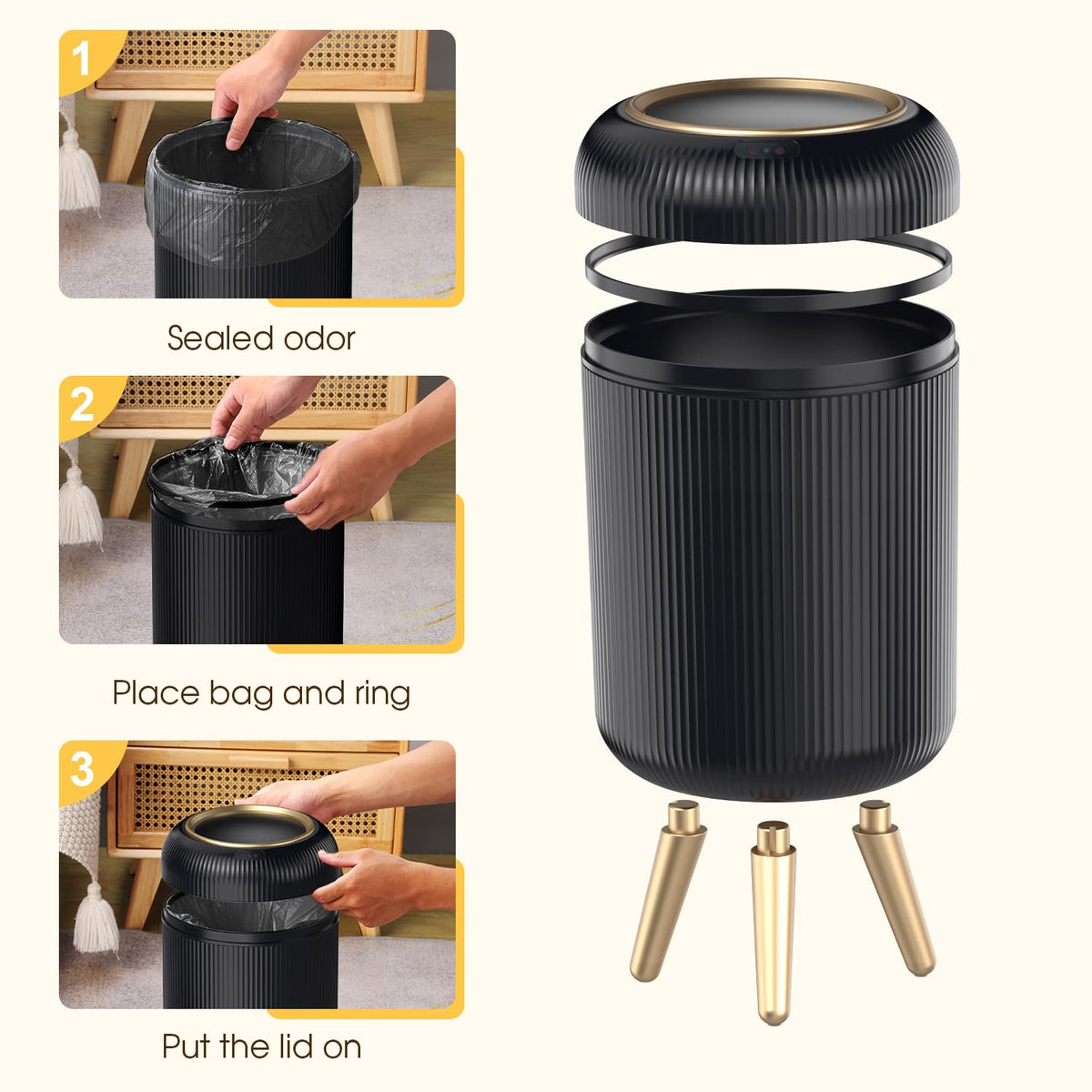 Bathroom Trash Can Automatic Touchless，3 Gallon Smart Motion Sensor Trash Bin with Lid，Plastic