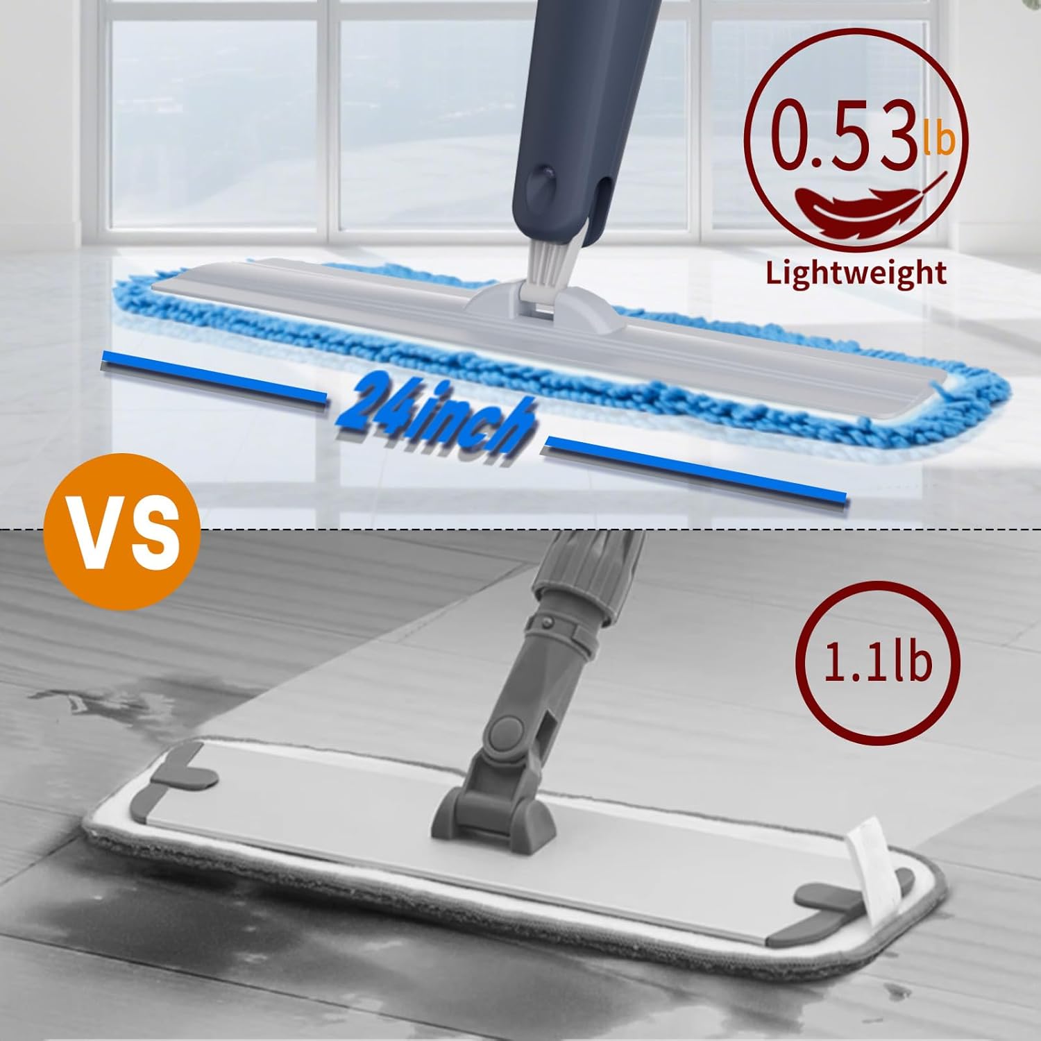 24" Microfiber mop for Floor Cleaning System, Commercial Heavy-Duty Wet Dry mops with Spray Mode