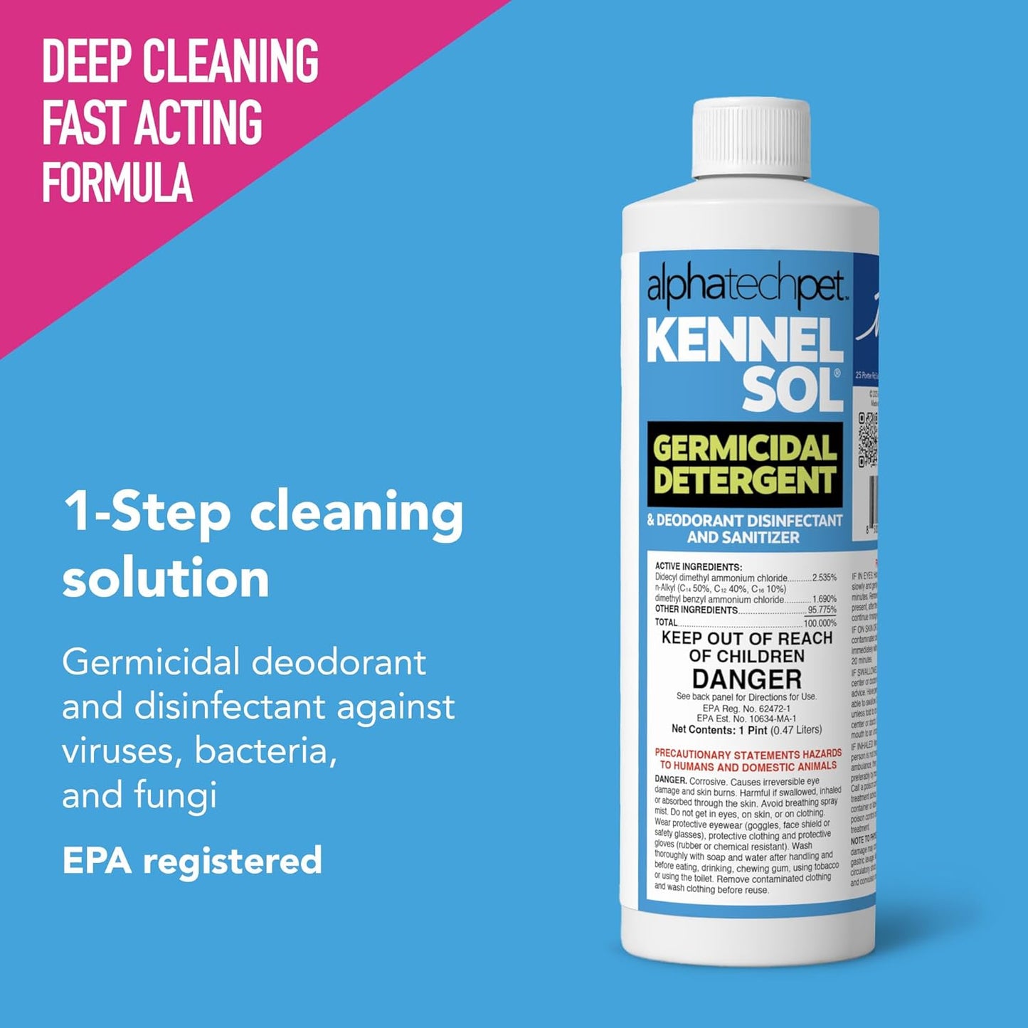 ATP KennelSol 1-Step Kennel Cleaner - 1 Pint Liquid Disinfectant, Effective Against Bacteria and
