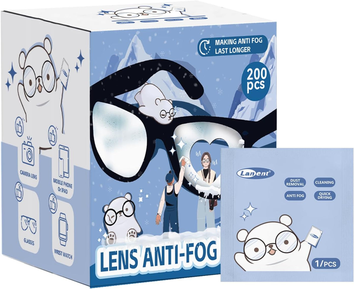 （200 PCS) Anti-Fog Lens Wipes Pre-Moistened Anti-Fog Wipes| Glasses Cleaner Safely Cleans Glasses