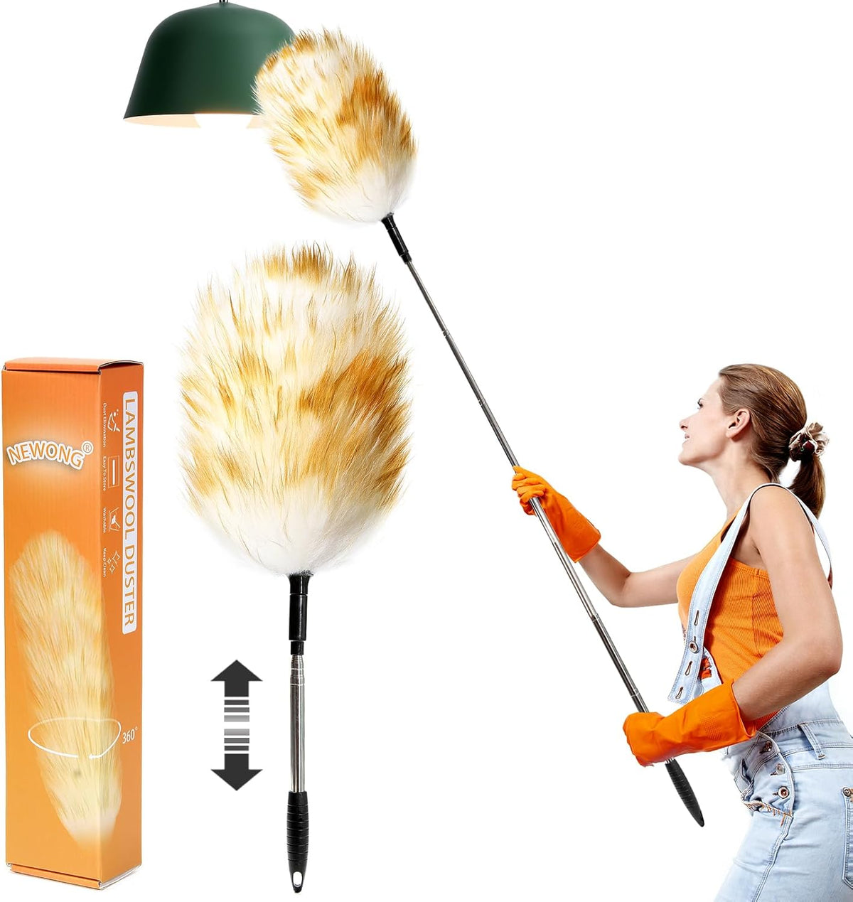 Extendable Lambswool Duster 30-55inch with Aluminium Alloy Handle, Natural Long Feather Duster for