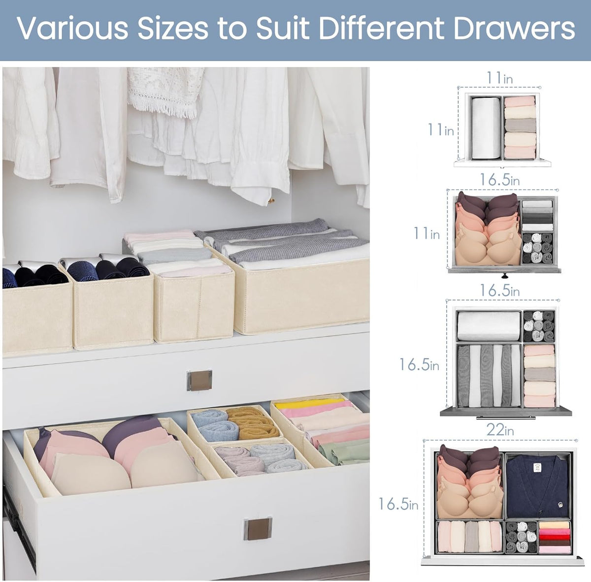 Criusia Drawer Organizer Clothes,16 Pack Underwear Drawer Organizers, Foldable Closet Organizers