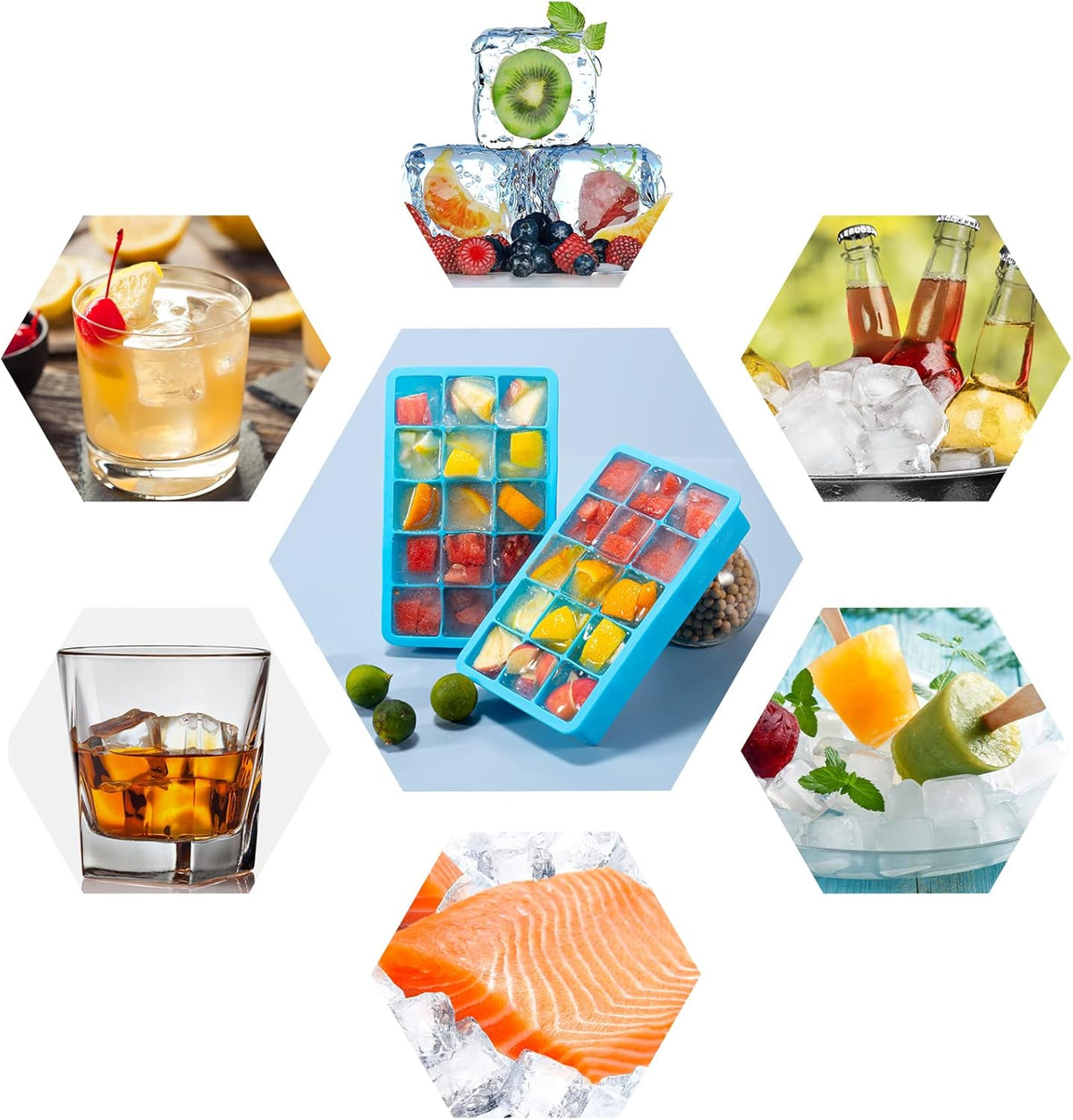 2 Pack Ice Cube Trays, ZDPMK Silicone Easy Release Flexible Molds 15 Ice Cubes Tray for