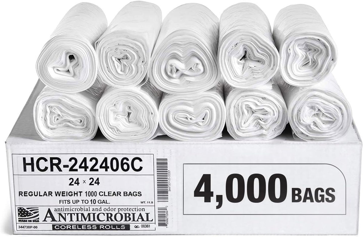 Aluf Plastics High Density Trash Bags, 10 Gallon, 4000 Count, 6 Micron (eq), 24" x 24", Clear, for