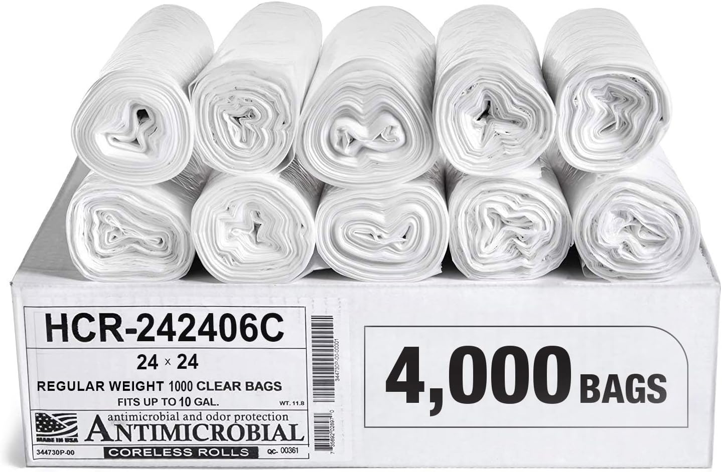 Aluf Plastics High Density Trash Bags, 10 Gallon, 4000 Count, 6 Micron (eq), 24" x 24", Clear, for