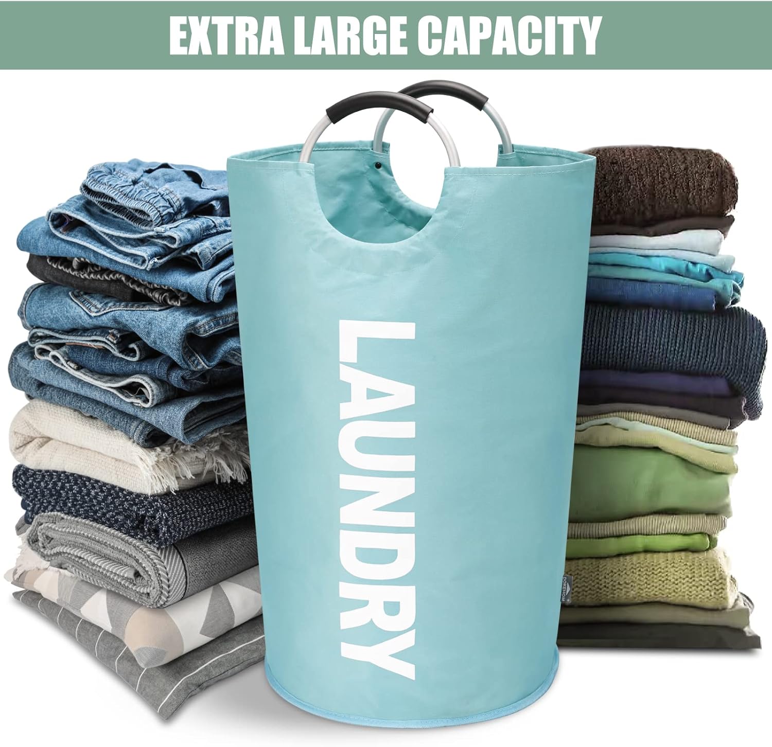 DOKEHOM 125L X-Large Collapsible Washing Laundry Basket Bag (7 Colors) for Bedroom, Fabric (Light