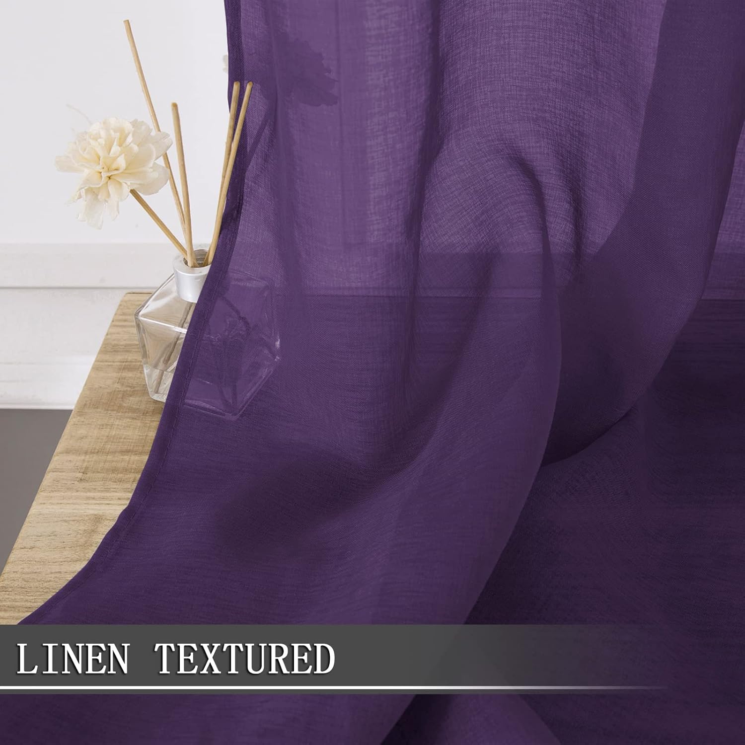 Tollpiz Short Sheer Tier Curtains Linen Textured Half Kitchen Curtain Sheers Light Filtering Rod