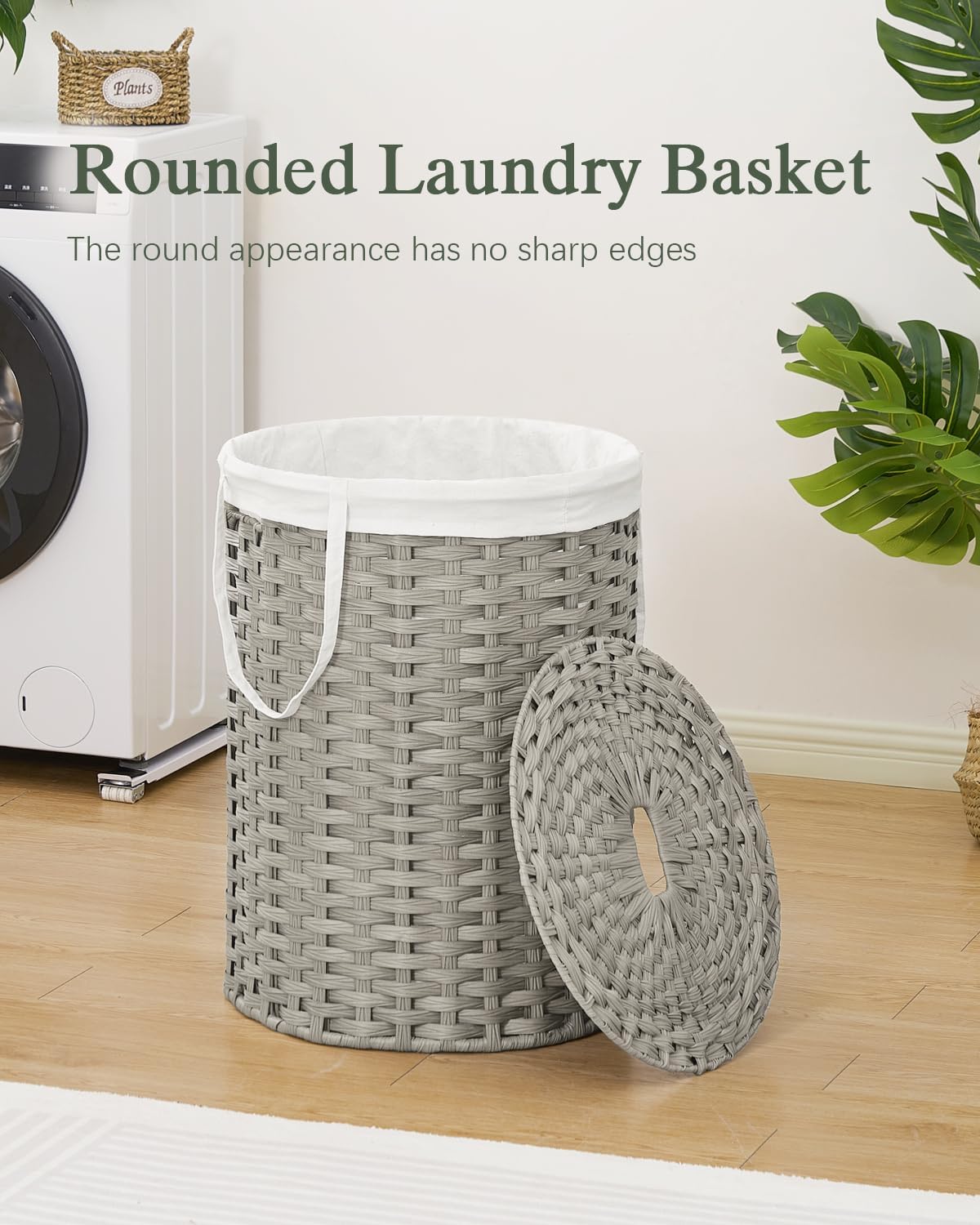 Laundry Basket with Lid Round Rattan Laundry Hamper with Lid and Handles 29.1 Gal (110 L) Handwoven