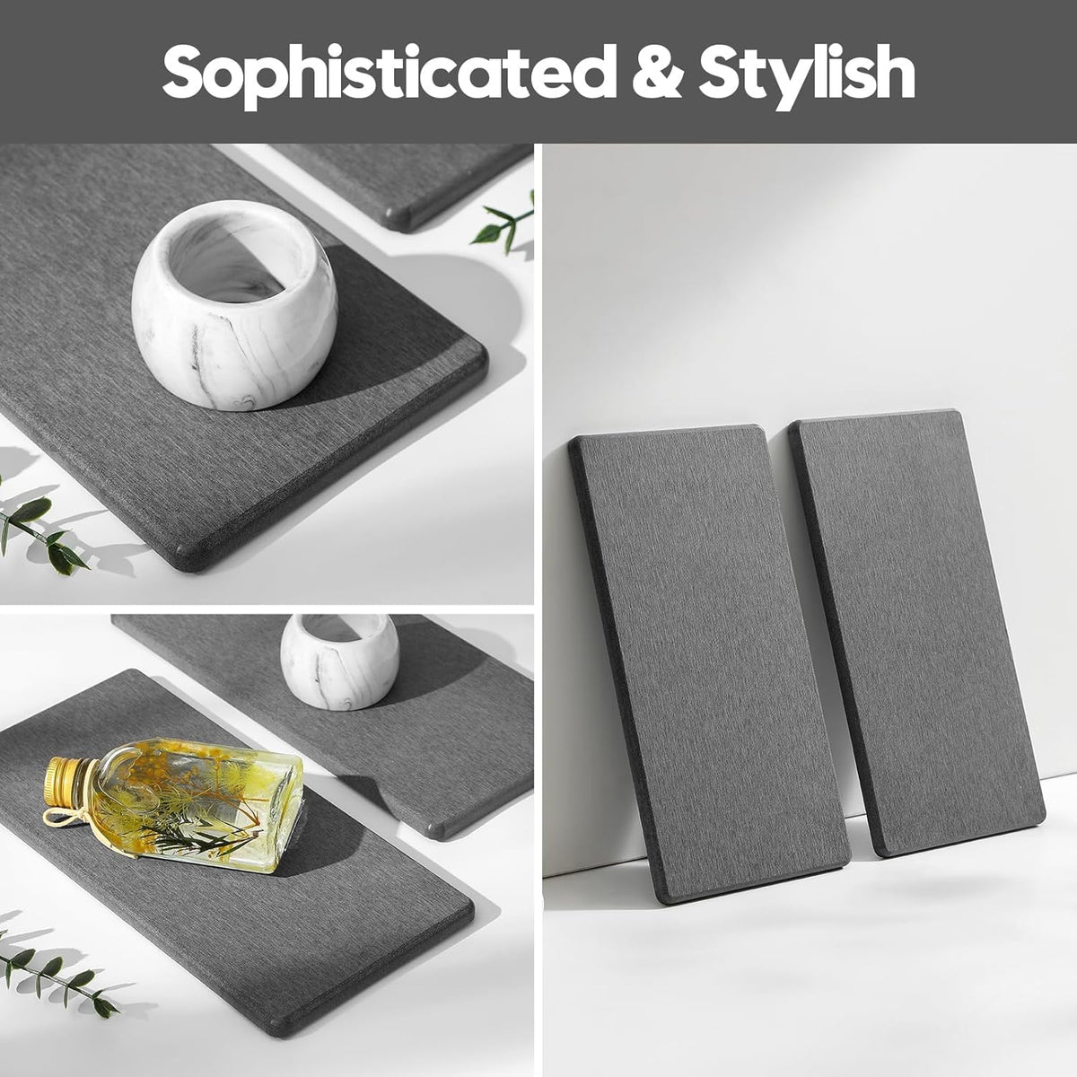 2PCS 10"x 5" Large Bathroom Sink Vanity Trays, Water Absorbing Diatomite Stone Quick Drying Mat for