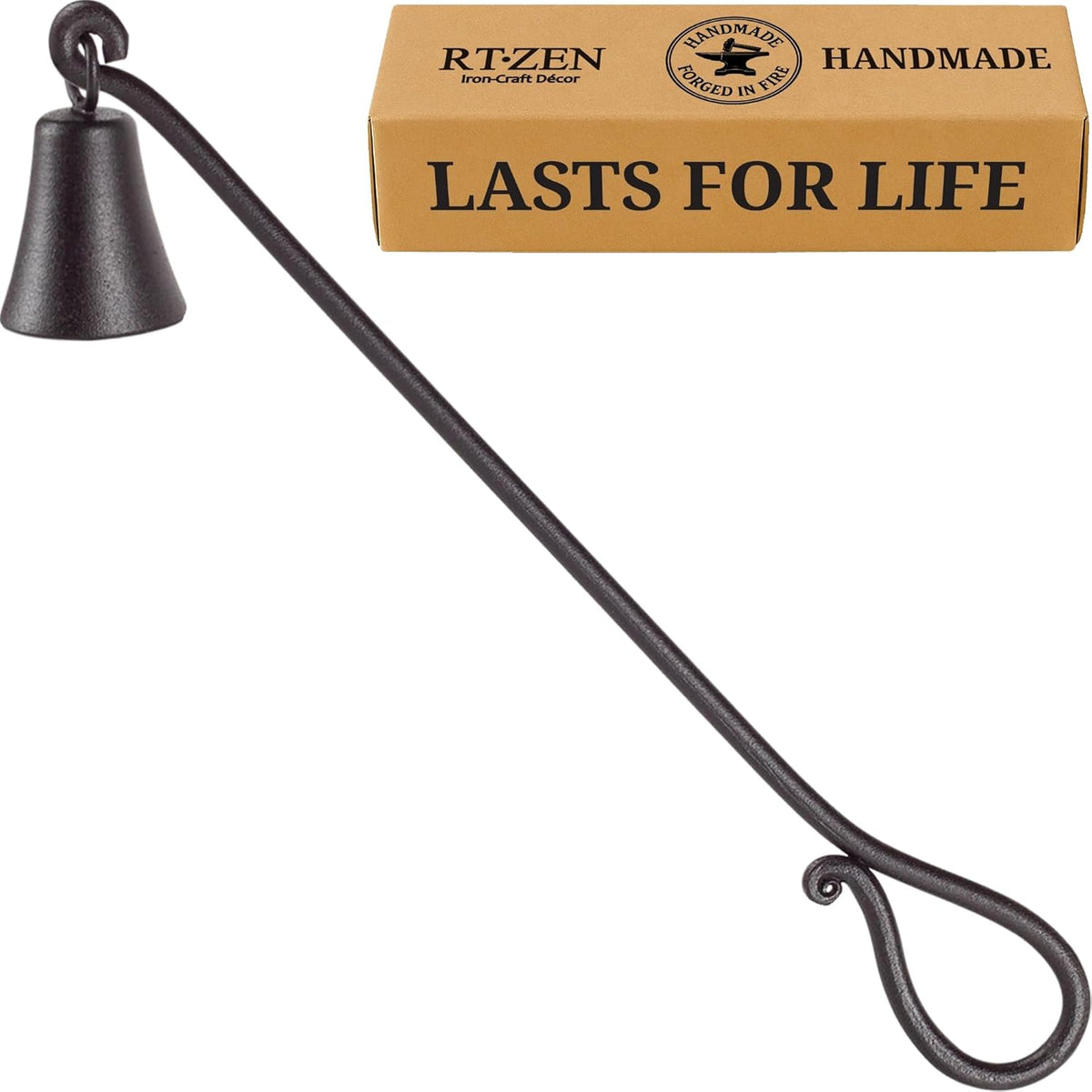 RTZEN Rustic Bell Candle Snuffer - Handcrafted Decorative Rustic Wrought Iron Candle Extinguisher