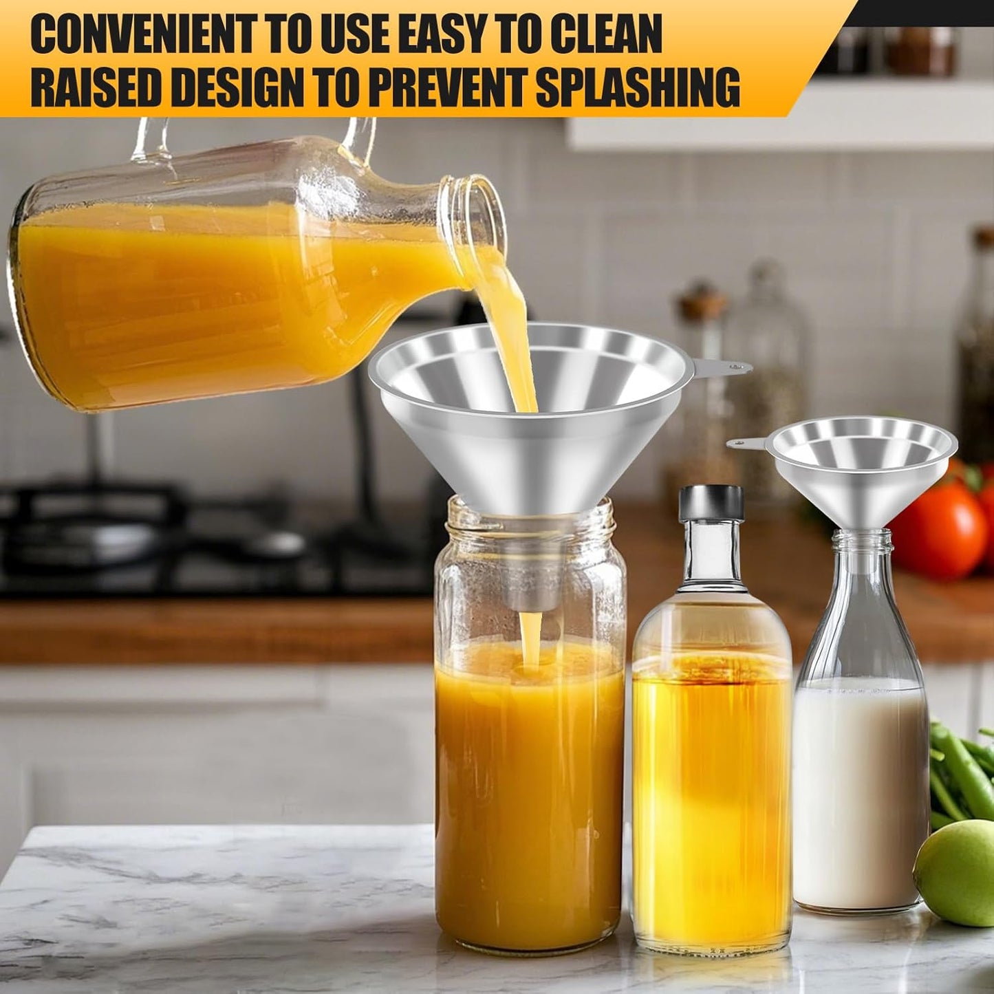 3 Pack Stainless Steel Kitchen Funnel Set,funnels for Kitchen use Filling Bottles, 2 Size Spouts