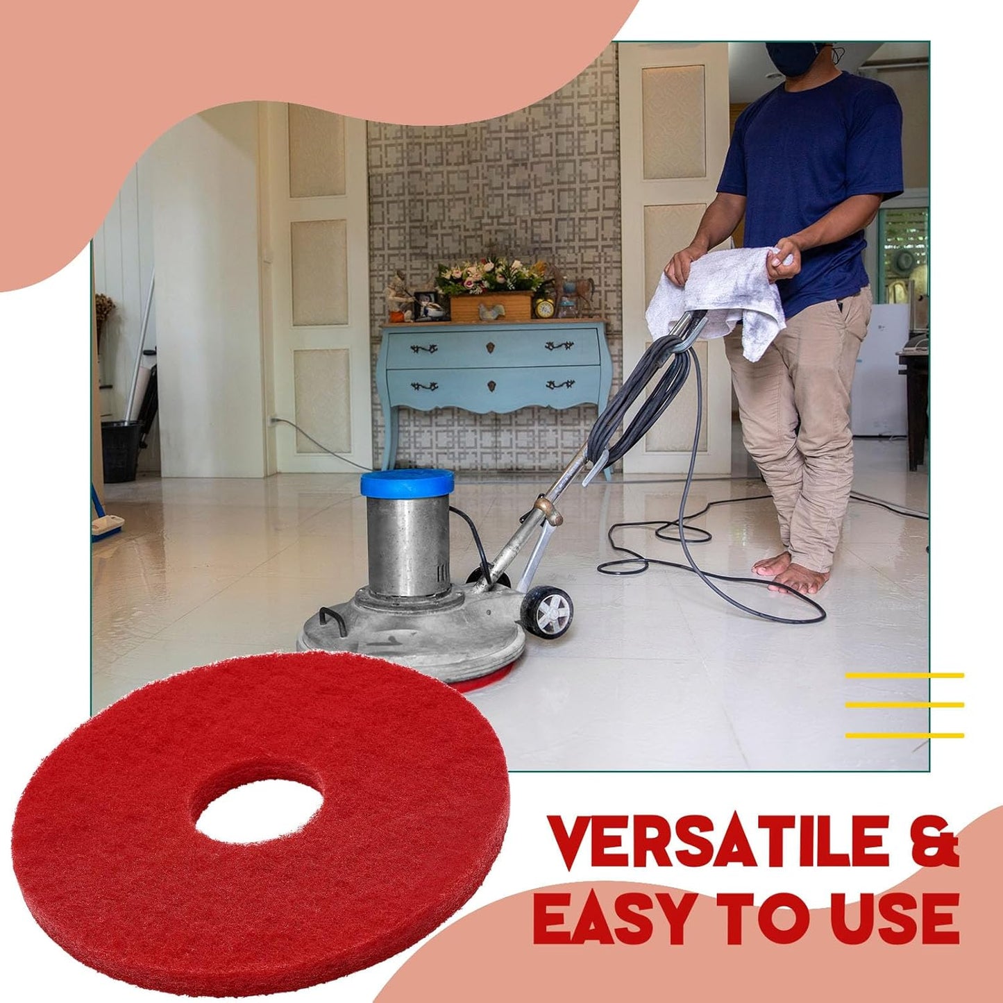 2 Pcs 12" Red Scrubbing Pads Commercial Cleaning Orbiter Pads-Maintenance Non Woven for Floor