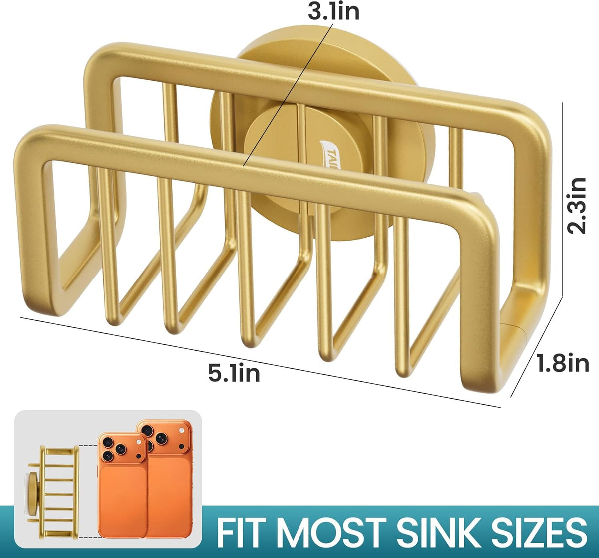 TAILI Sponge Holder for Kitchen Sink with Strong Suction Cup, Rustproof Aluminum Sink Caddy for