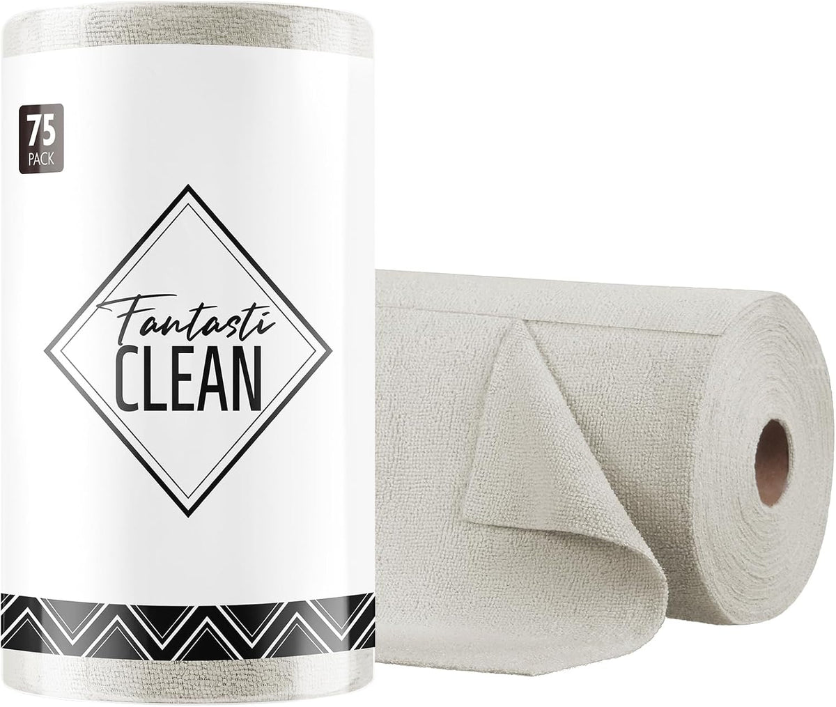 Fantasticlean Microfiber Cleaning Cloth Roll -75 Pack, Tear Away Microfiber Towels, 12" x 12"