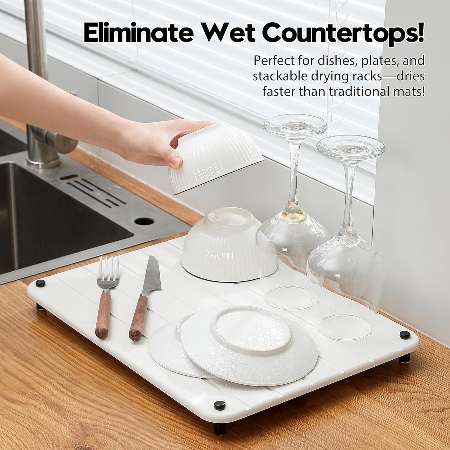 Stone Dish Drying Mat for Kitchen Counter, Water Absorbing Bathroom Tray Sink Organizer