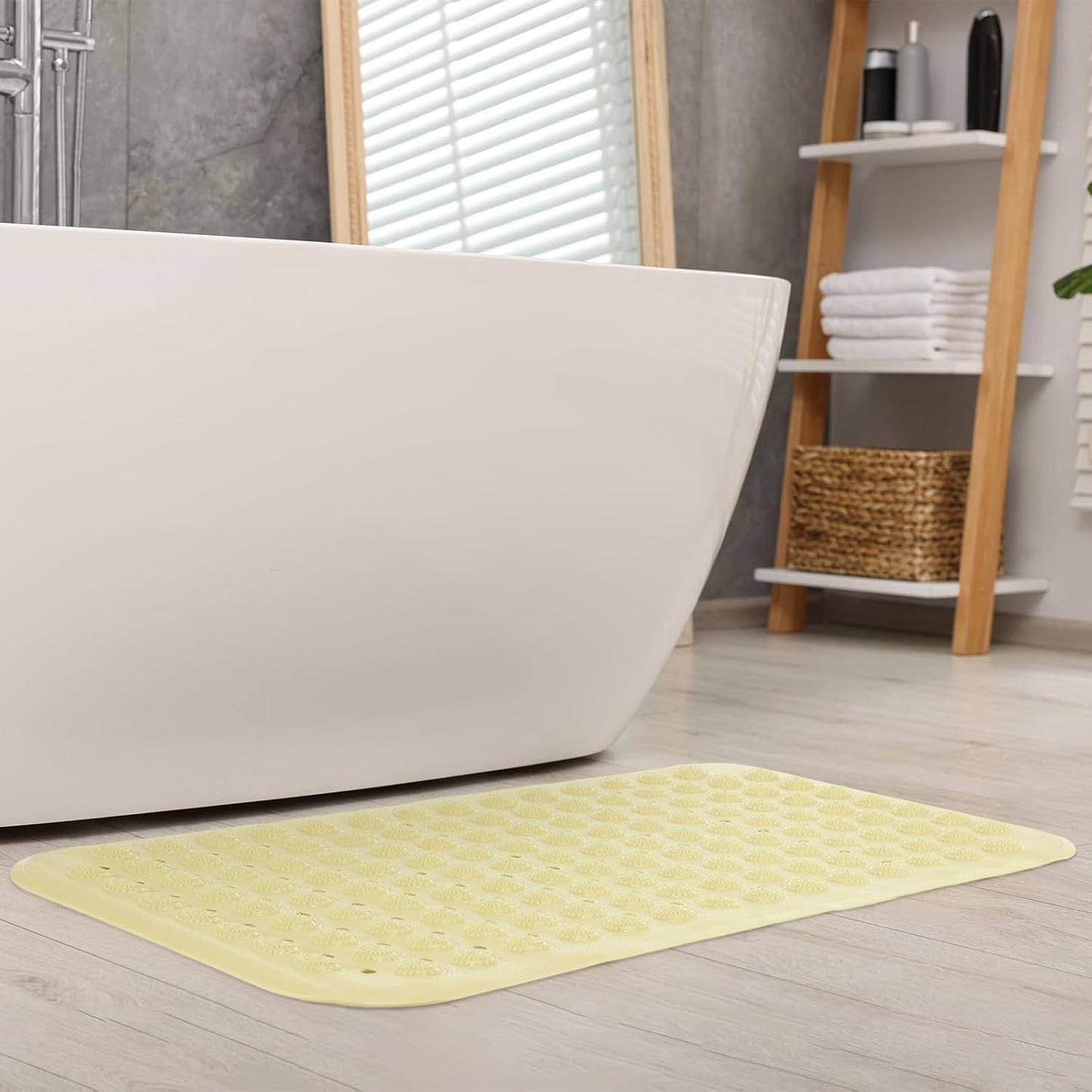 Dunzy 6 Pcs Non Slip Bath Mats 27.6x14.2 Inches TPE Bathtub Mats with Suction Cups Drain Holes