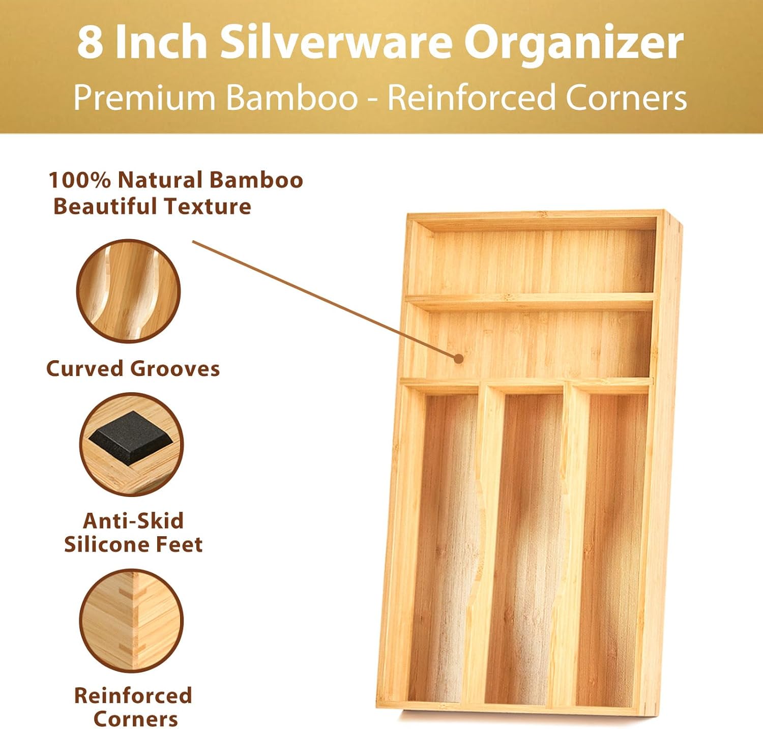 Umilife Bamboo Kitchen Drawer Organizer, 8 Inch – view 2