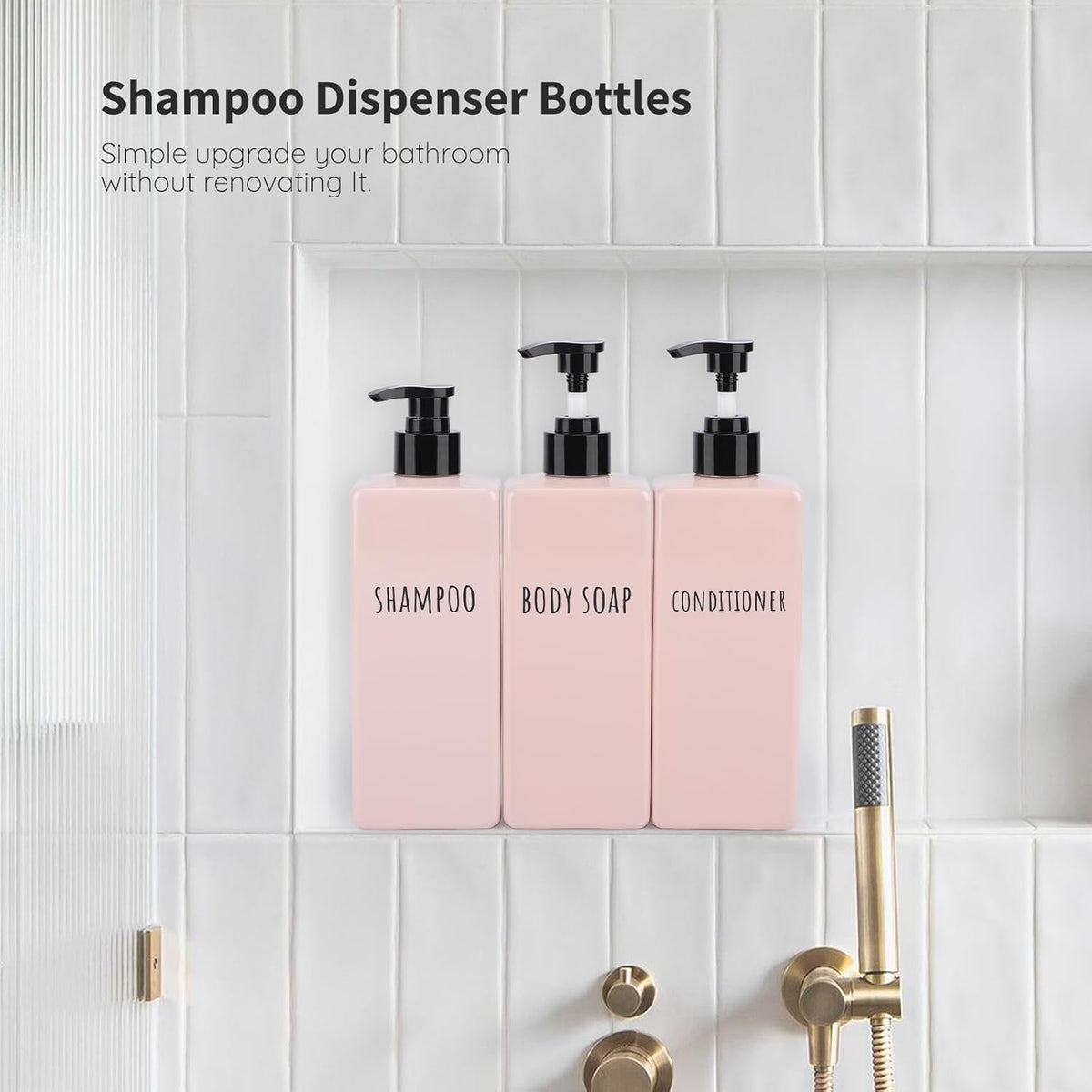 Segbeauty Refillable Shampoo and Conditioner Bottles, 3pcs 16.9oz Square Plastic Bathroom Soap