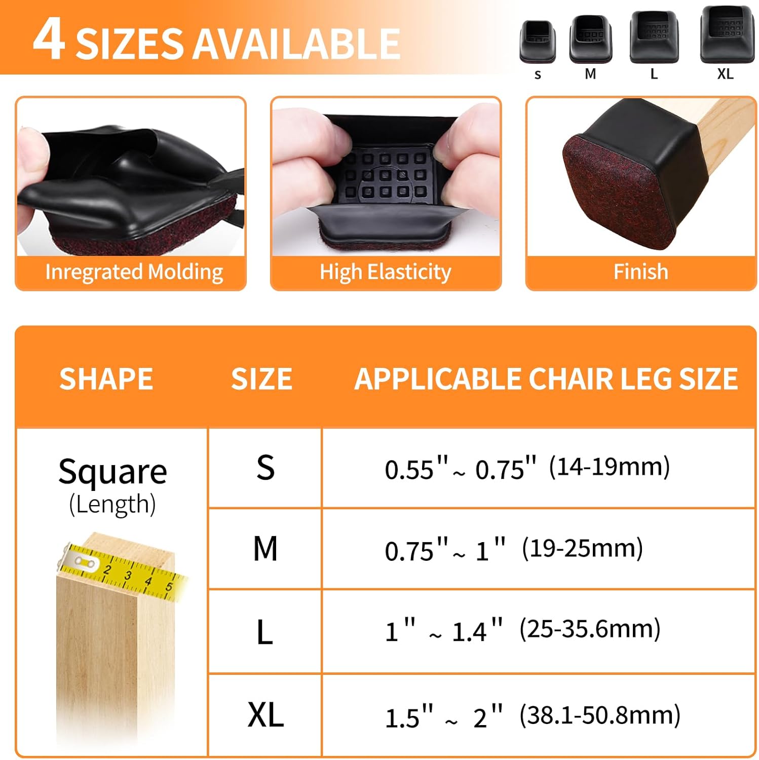 Ezprotekt 8 Pcs Extra Large Square Chair Leg Floor Protectors, Silicone Felt Furniture Pads for