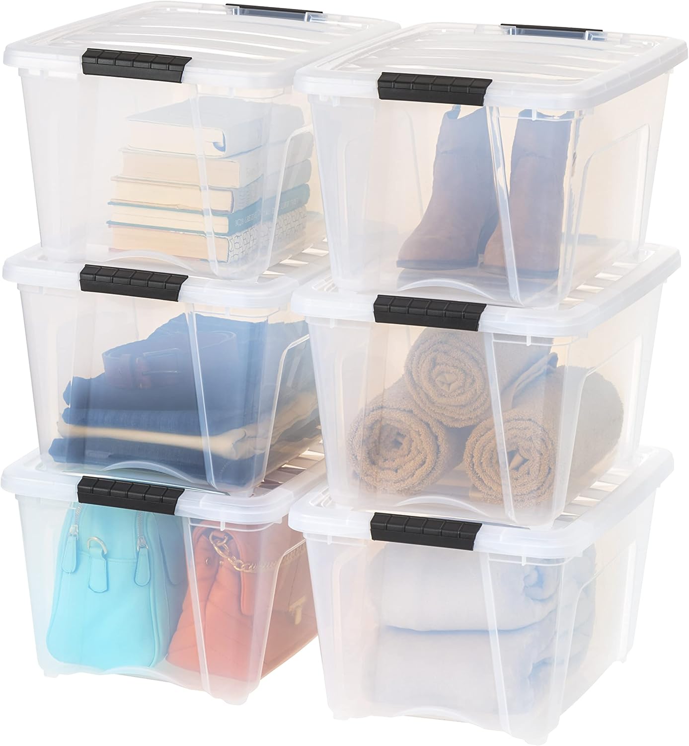 IRIS USA 32 Qt Stackable Plastic Storage Bins with Lids, 6 Pack - BPA-Free, Made in USA
