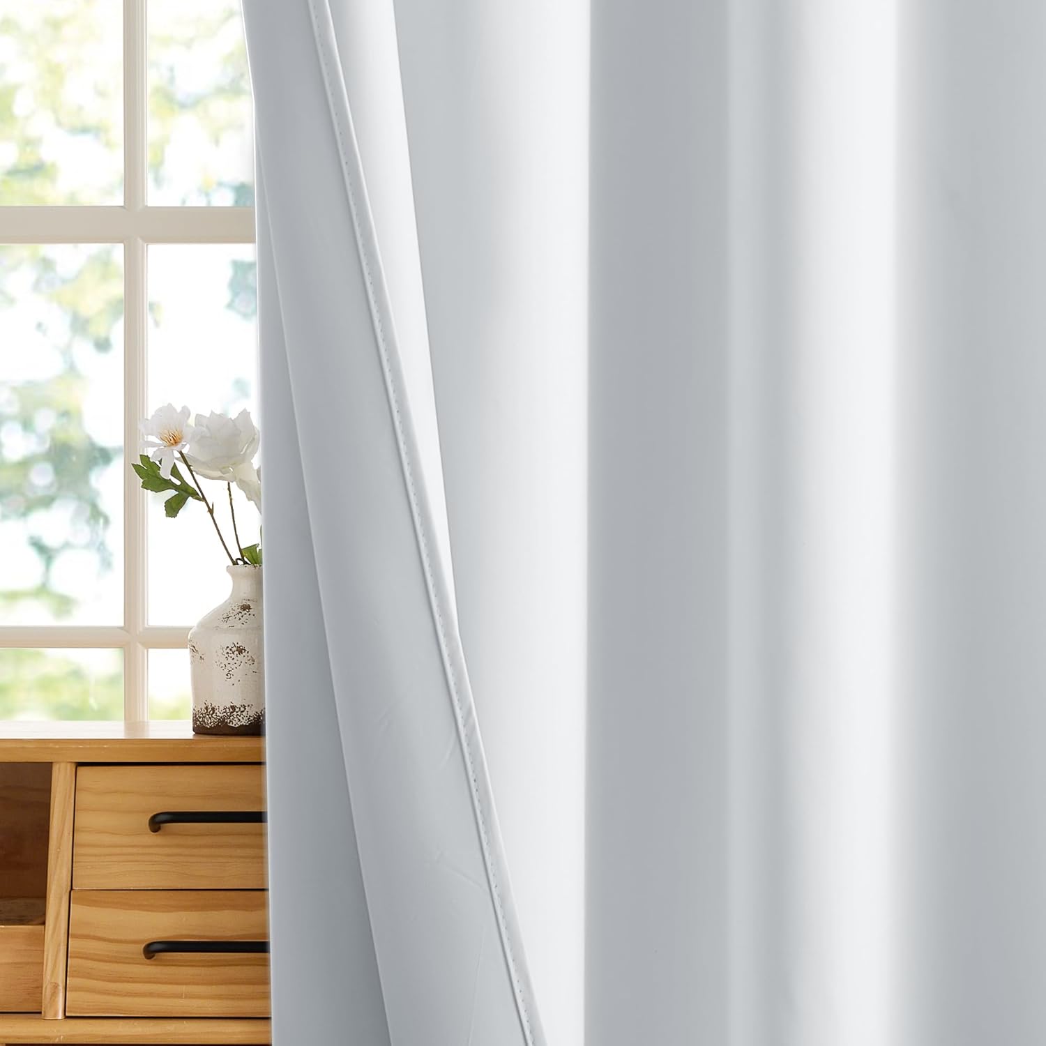 RYB HOME 100% Blackout White Curtains for Bedroom, Thermal Insulated Total Room Darkening Noise