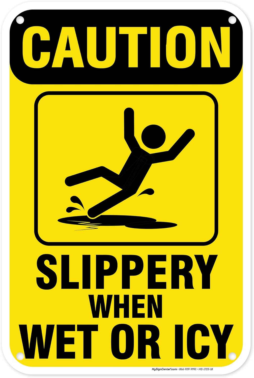 Caution Slippery When Wet Sign or ICY Sign, 12"x18" Polyethylene, Indoor/Outdoor Use, USA MADE By