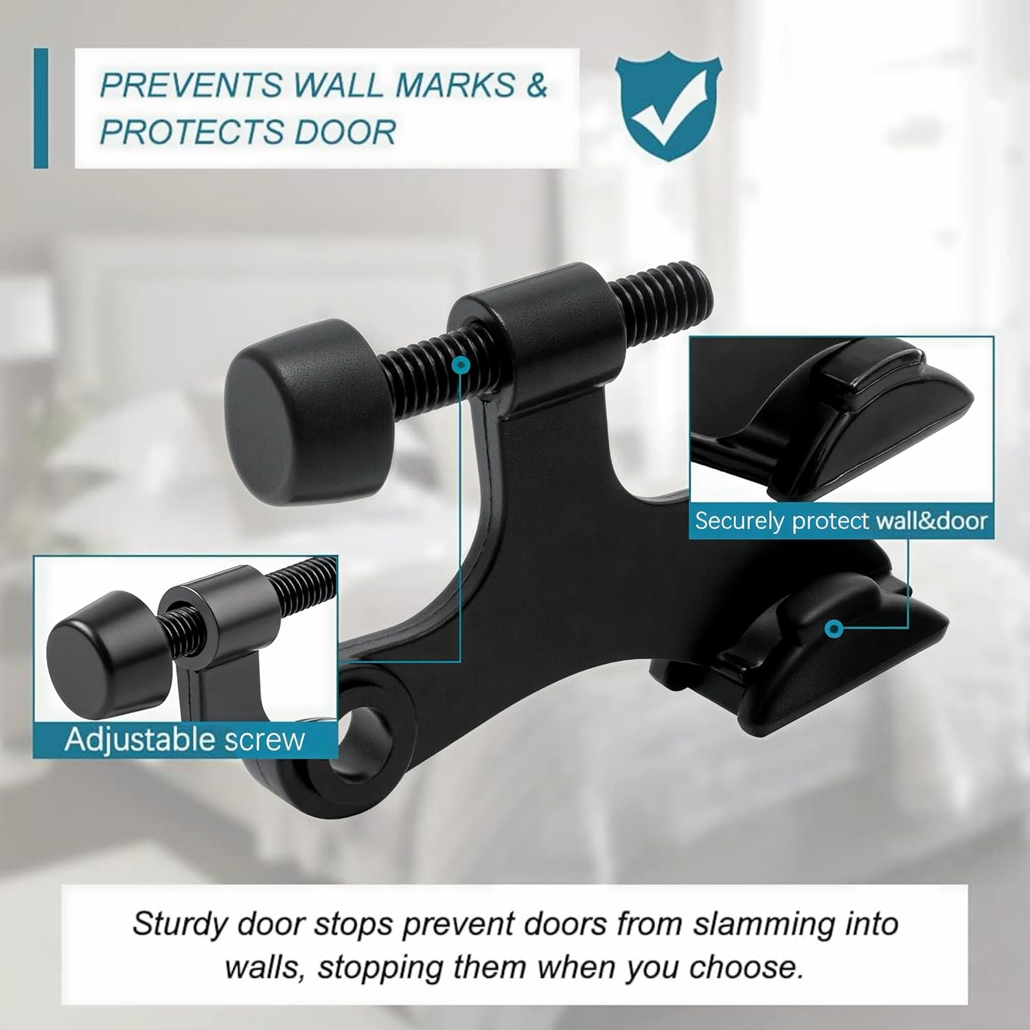 20 Pack Hinge Pin Black Door Stopper, Adjustable Heavy Duty Hinge Pin Door Stop with Black Rubber