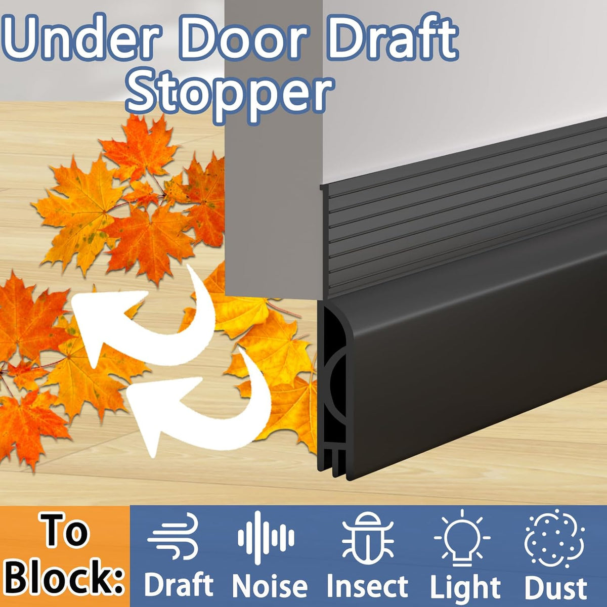 Under Door Draft Stopper, Self-Adhesive Door Sweep for Bottom of Door, Weather Stripping Doors Seal