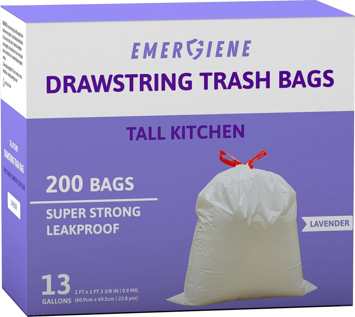 13 Gallon Drawstring Trash Bags, Lavender Scented 200 Count Tall Kichen Garbage Bags