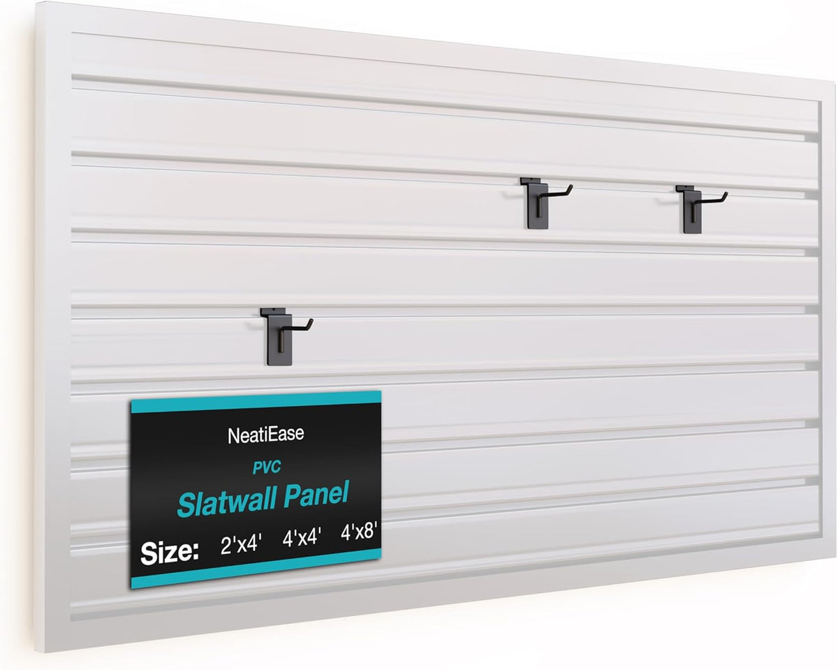 NeatiEase Slatwall Panel Wall Storage Systems, 2 x 4ft Slat Wall Paneling Garage Wall Organizer