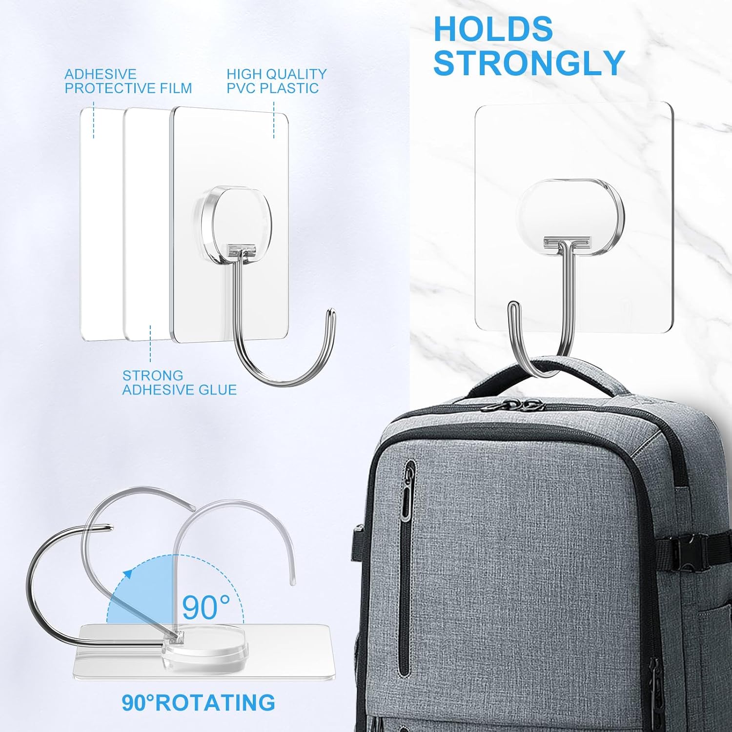 Large Adhesive Hooks for Hanging Heavy Duty Wall Hooks Self Adhesive Towel Coat Hooks Waterproof