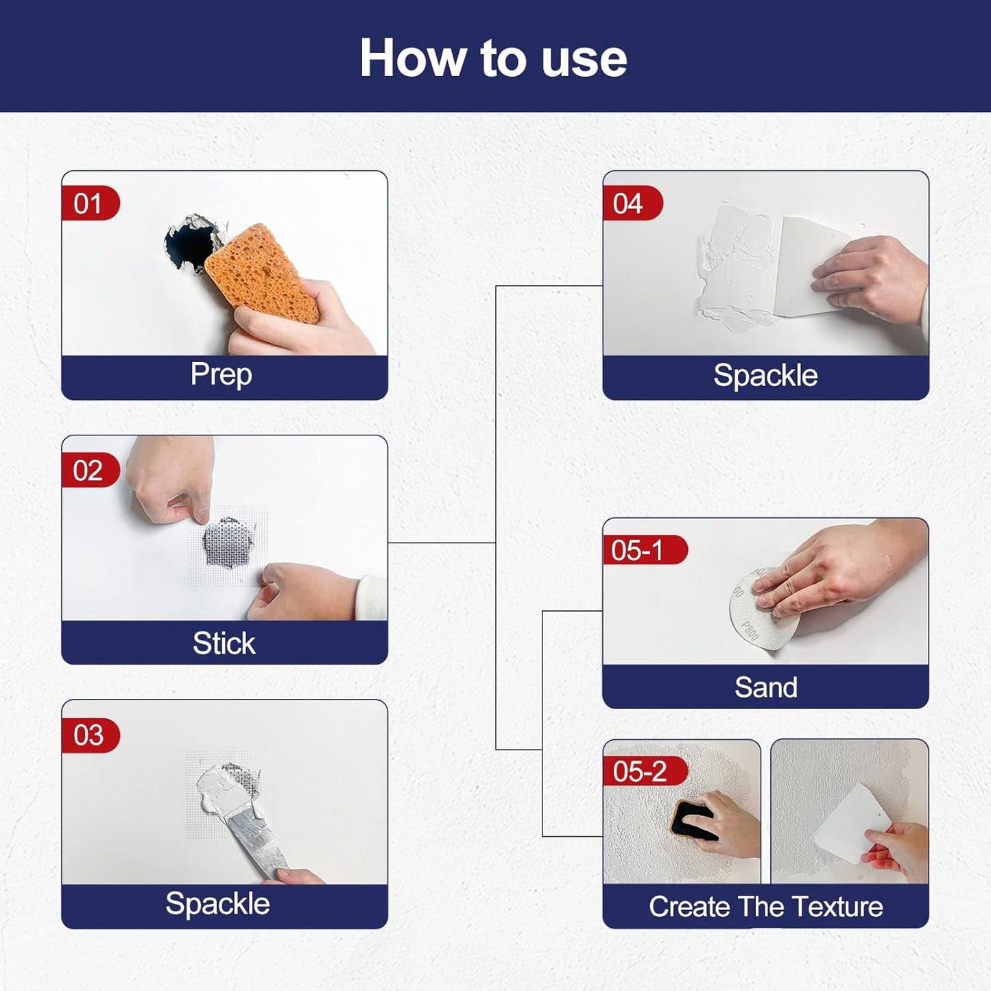 8.6oz Drywall Patch Repair Kit - Professional All-in-1 Tool Set (Scrapers/Sandpaper/Texture