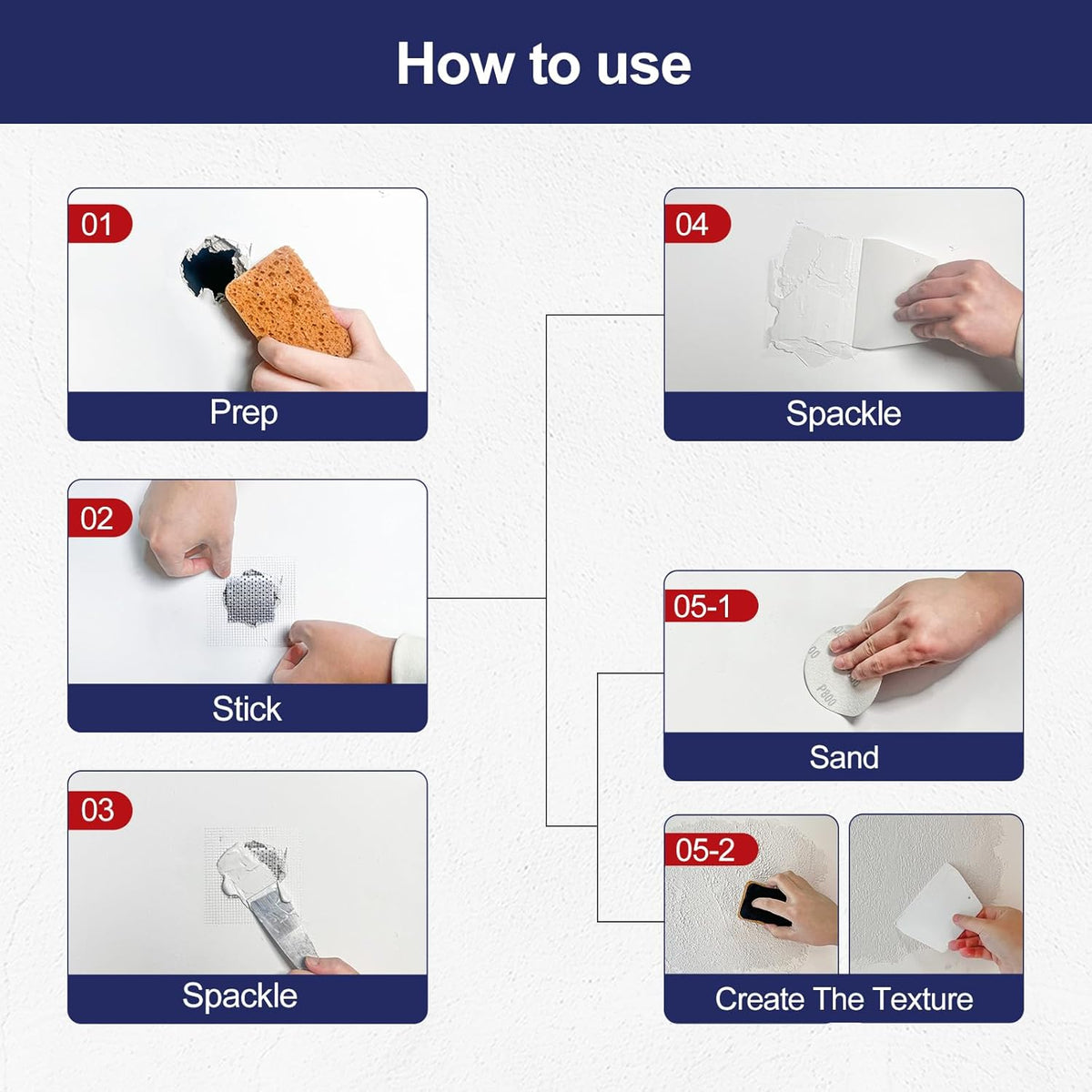 8.6oz Drywall Patch Repair Kit - Professional All-in-1 Tool Set (Scrapers/Sandpaper/Texture