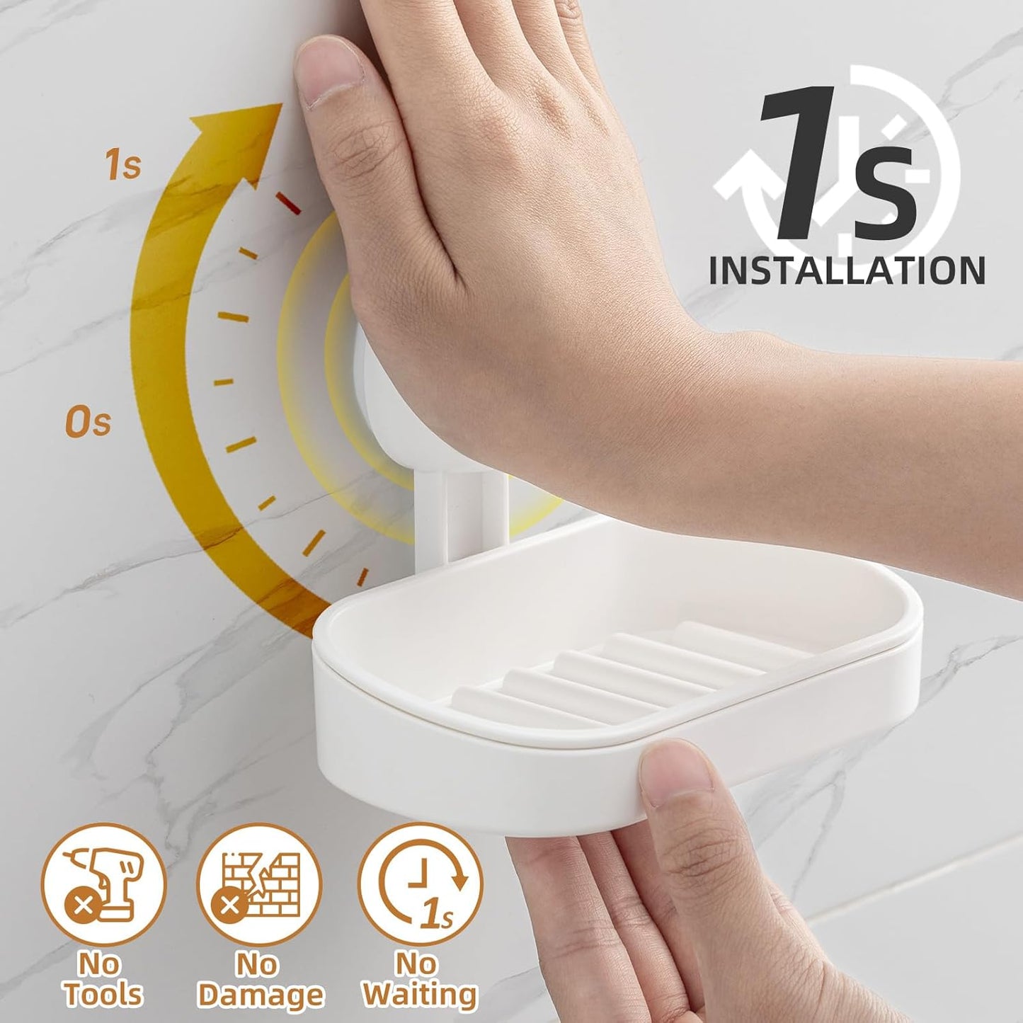 LEVERLOC Soap Dish Holder for Shower Suction Cup Wall Mounted Self Draining NO-Drilling Removable