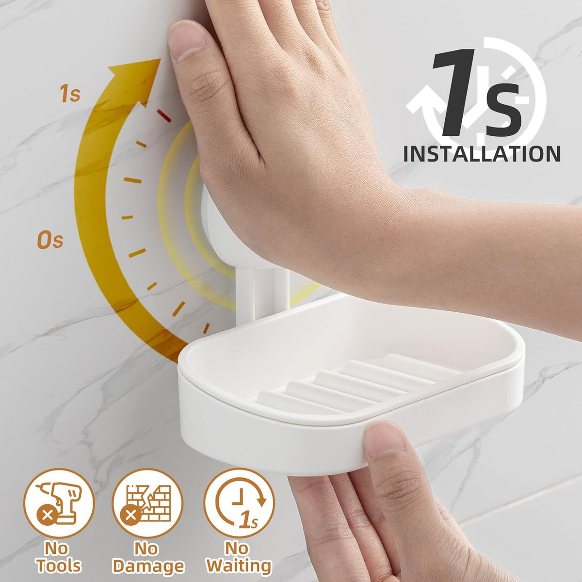 LEVERLOC Soap Dish Holder for Shower Suction Cup Wall Mounted Self Draining NO-Drilling Removable
