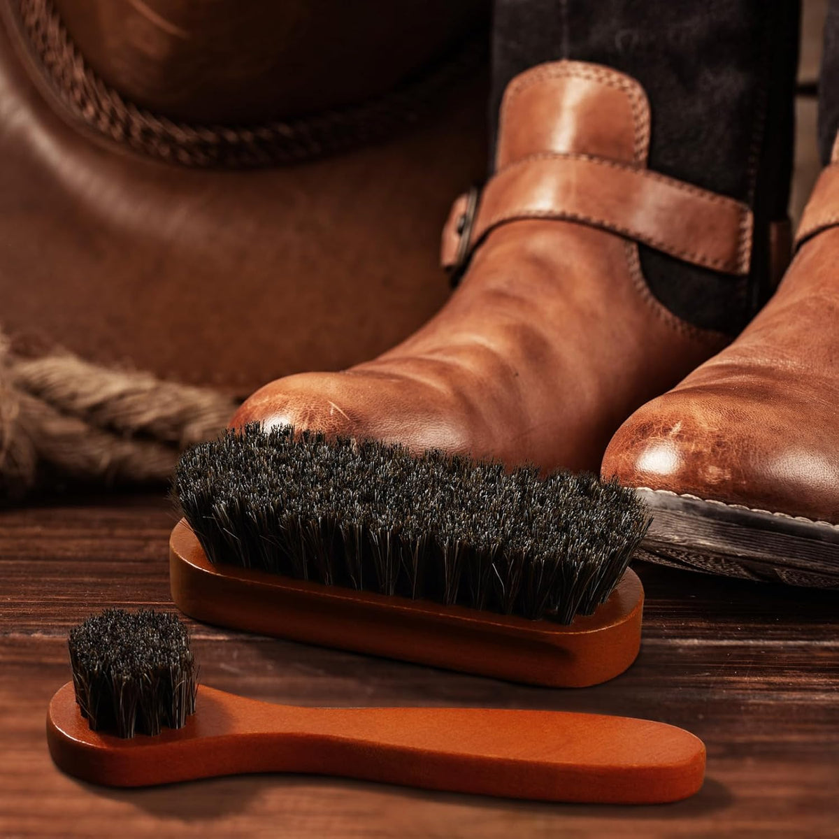 2 Pcs Horsehair Shine Shoes Brush Kit Polish Dauber Applicators Cleaning Leather Shoes Boots Care