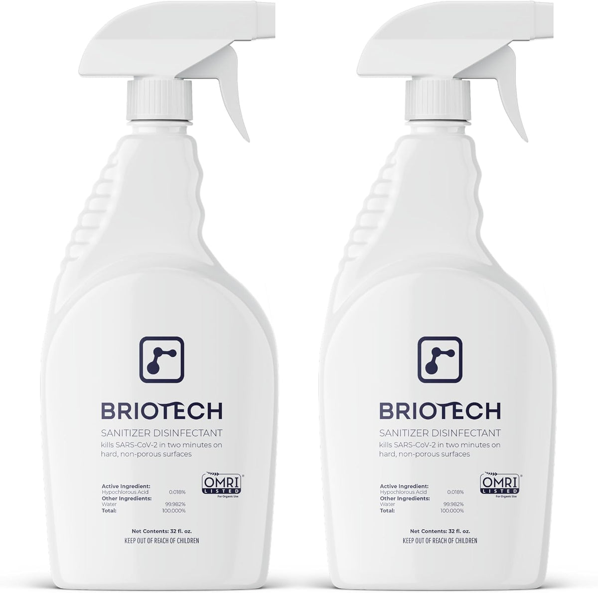 BRIOTECH Sanitizer Disinfectant Hypochlorous Spray, Kills 99.99% of Viruses & Bacteria, Eliminates