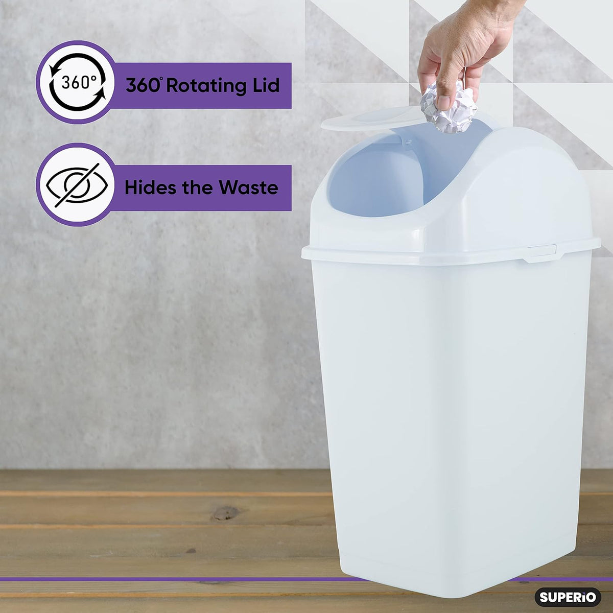 Superio Kitchen Trash Can with Swing Top Lid 9 Gallon Slim Waste Bin 37 Qt Sturdy Plastic Garbage