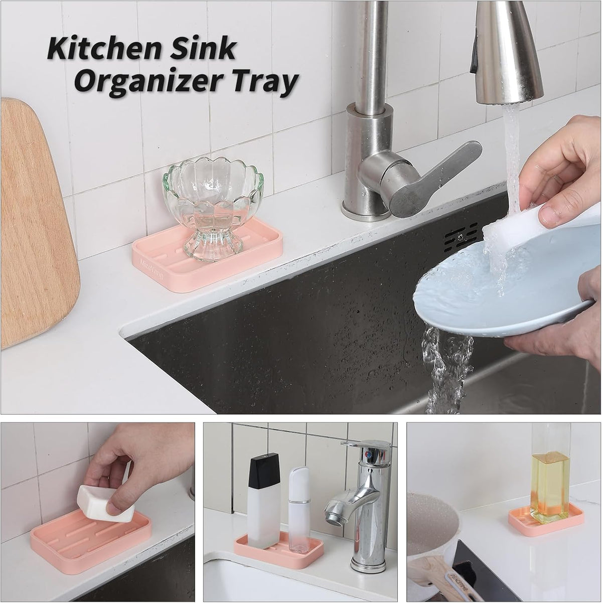Silicone Kitchen Sink Organizer Tray for Multiple Usage,Easy Clean Sponges Holder for Kitchen