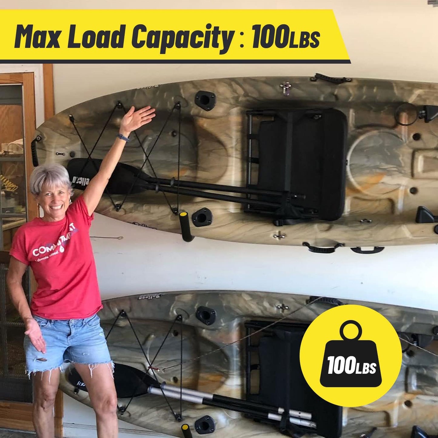 100 LB Capacity (15") Heavy Duty Garage Storage Hooks (4packs) Kayak Storage Hanger Wall Mounted