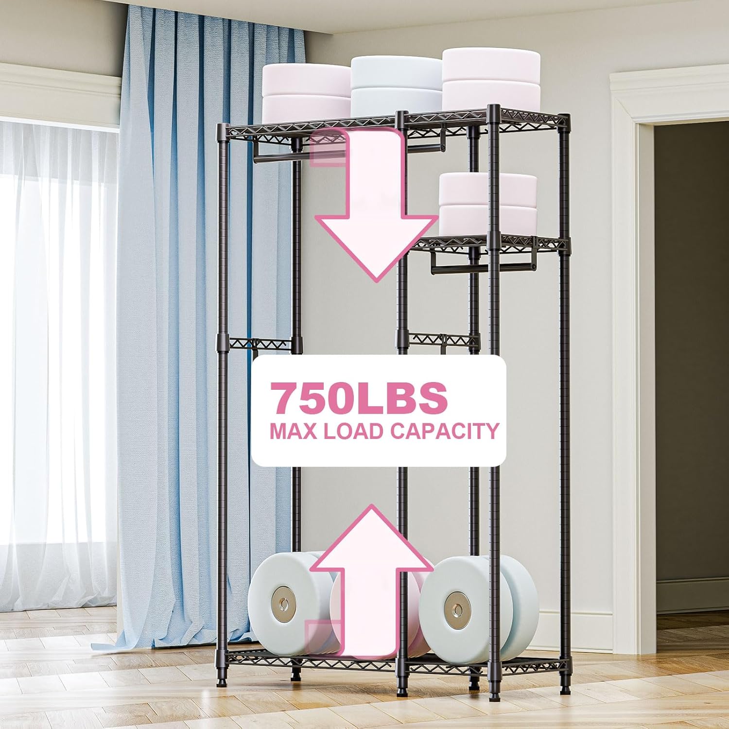 Heavy Duty Rolling Garment Rack 3 Tiers Adjustable Wire Shelving Clothes Rack with 1 Rods and Side