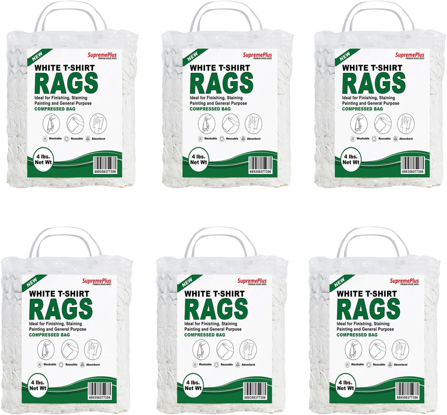 Premium White T-Shirt Cleaning Rags (4 lbs. Bag - Pack of 6) – White Cotton Rags for Cleaning