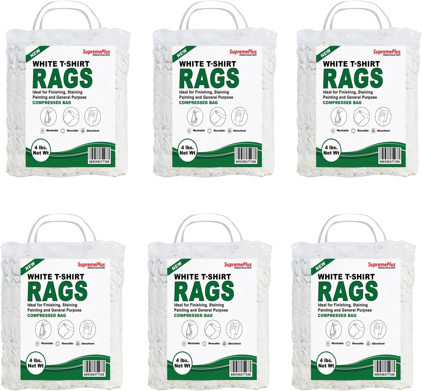 Premium White T-Shirt Cleaning Rags (4 lbs. Bag - Pack of 6) – White Cotton Rags for Cleaning