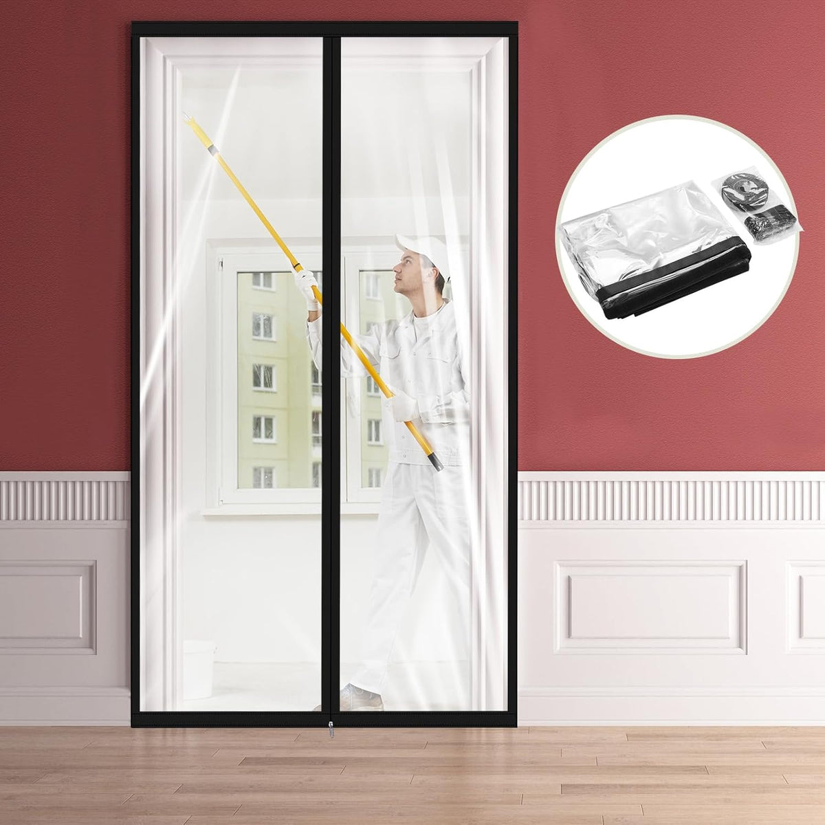 Amylove Zipper 34 x 80 Inch Dust Barrier Door Kit Construction Door Barrier 2.8 x 6.7 ft Reusable