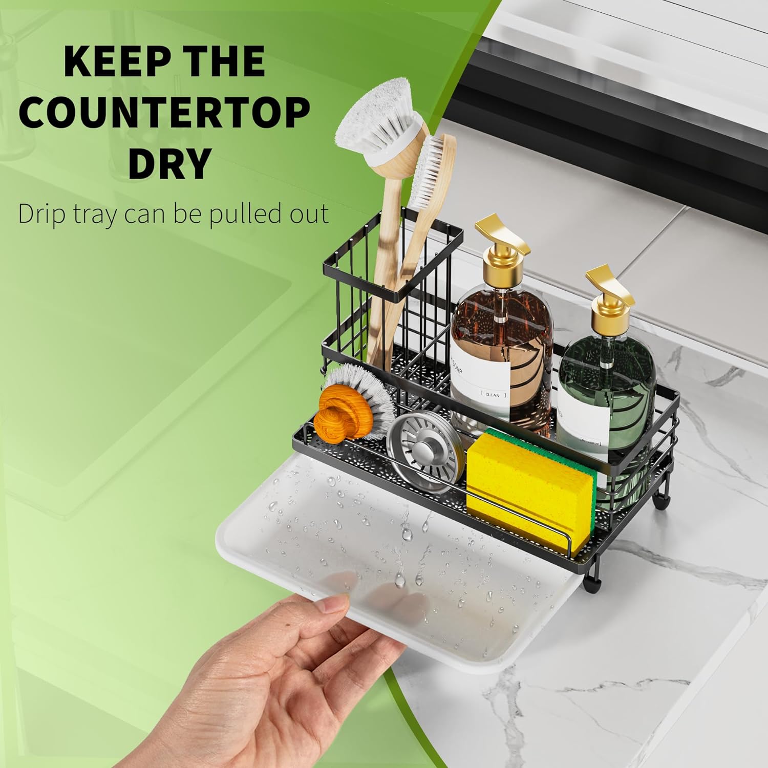 Cisily Large Capacity Kitchen Sink Caddy Organizer, Rustproof Non-Slip Sponge Holder With Dish