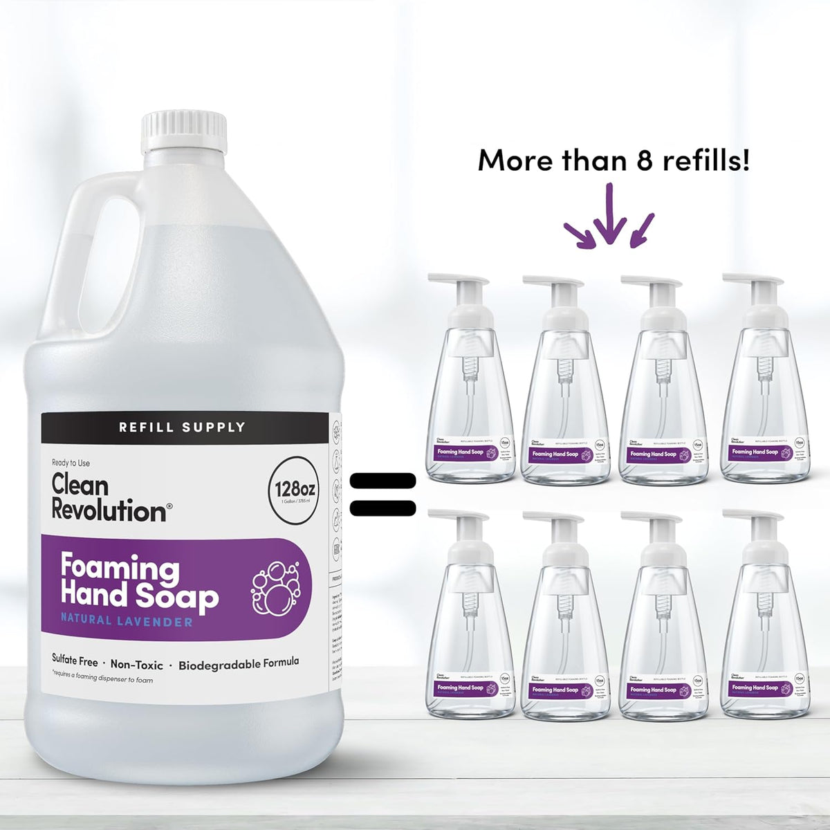 Clean Revolution Foaming Hand Soap Refill Supply Container, Ready to Use Formula, Gluten Free