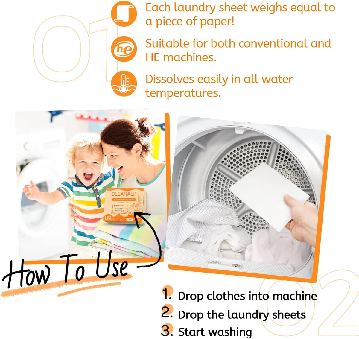Laundry Detergent Sheets (480 Loads), Orange,Great For Travel,Apartments, Dorms,CLEARALIF Laundry