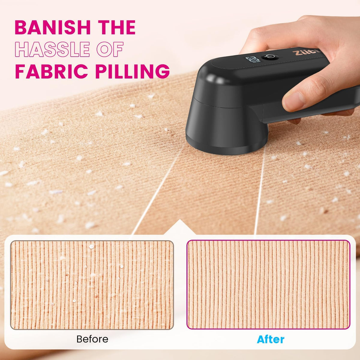 Fabric Shaver, Ziitty Lint Remover for Clothes, Type-C Rechargeable Lint Shaver with LCD Display &